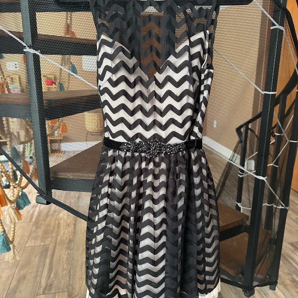 B Darlin Black and Cream Fit and Flare Mini Dress
